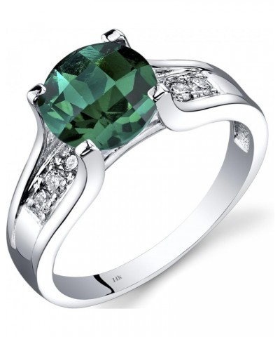 Created Emerald and Genuine Diamond Cathedral Ring for Women in 14K White Gold, 1.75 Carats Round Shape 8mm, Comfort Fit, Siz...