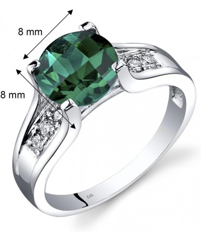 Created Emerald and Genuine Diamond Cathedral Ring for Women in 14K White Gold, 1.75 Carats Round Shape 8mm, Comfort Fit, Siz...