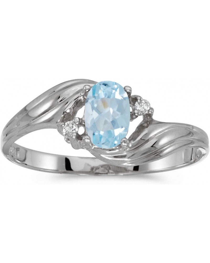 10k White Gold Oval Aquamarine And Diamond Ring $63.75 Rings