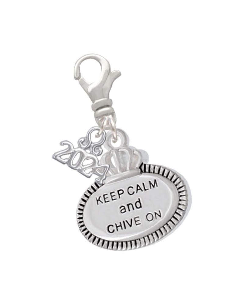 Silvertone Keep Calm Message - Clip on Charm with Year 2024 Chive On $14.57 Bracelets