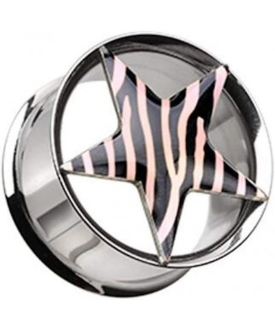 Zebra Star Hollow Double Flared Steel Plug 0 GA (8mm), Light Pink $9.66 Body Jewelry