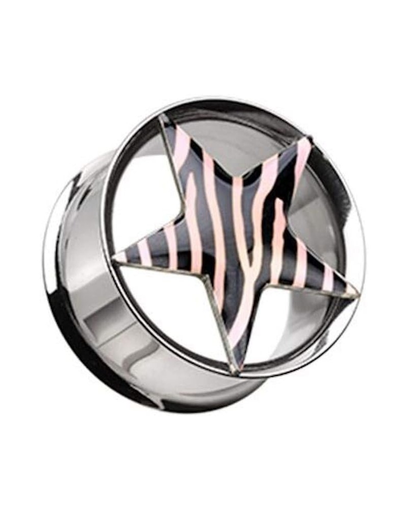 Zebra Star Hollow Double Flared Steel Plug 0 GA (8mm), Light Pink $9.66 Body Jewelry