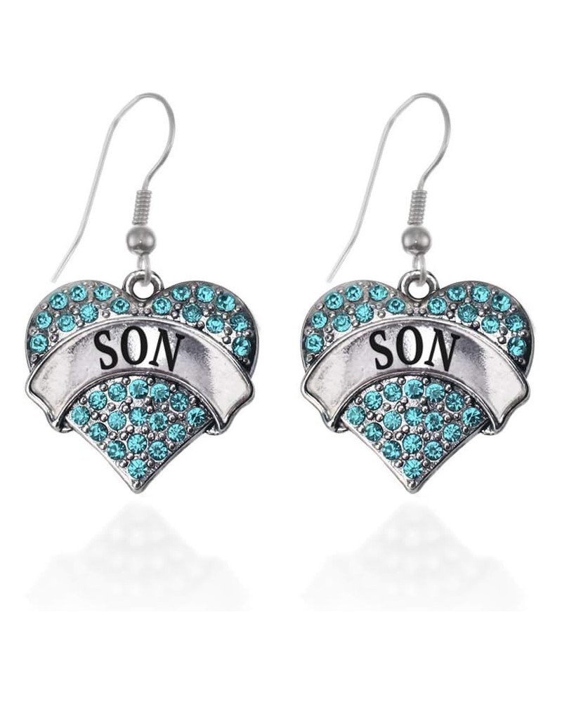 Silver Pave Heart Charm French Hook Drop Earrings with Cubic Zirconia Jewelry Son Aqua $10.79 Earrings