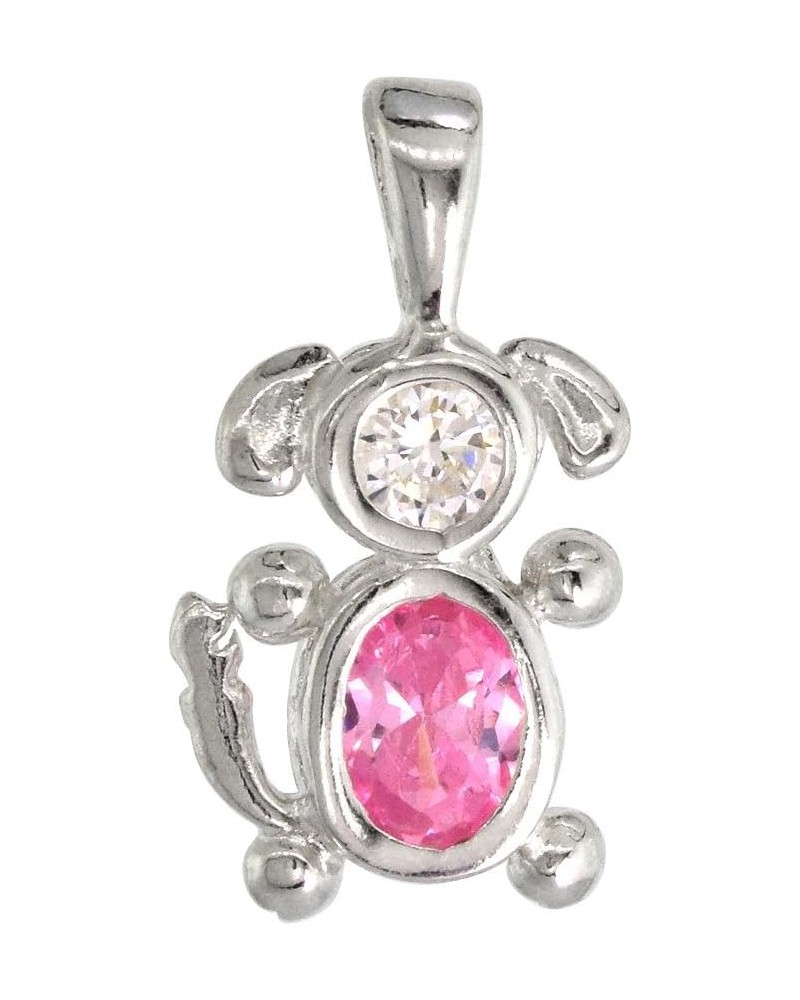 Sterling Silver Pink Tourmaline Cubic Zirconia October Birthstone Dog Necklace with 1.5 mm Bead Chain 18-inch $16.77 Pendants