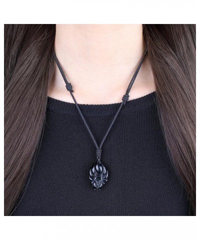 Stone Amulet Nine Tailed Fox Pendant Necklace Black Obsidian $12.72 Necklaces