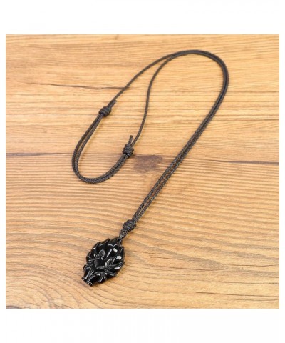 Stone Amulet Nine Tailed Fox Pendant Necklace Black Obsidian $12.72 Necklaces