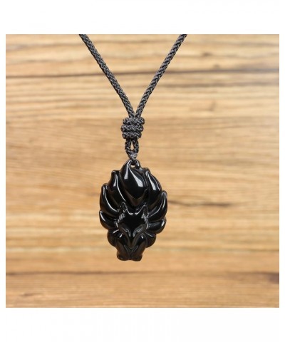 Stone Amulet Nine Tailed Fox Pendant Necklace Black Obsidian $12.72 Necklaces