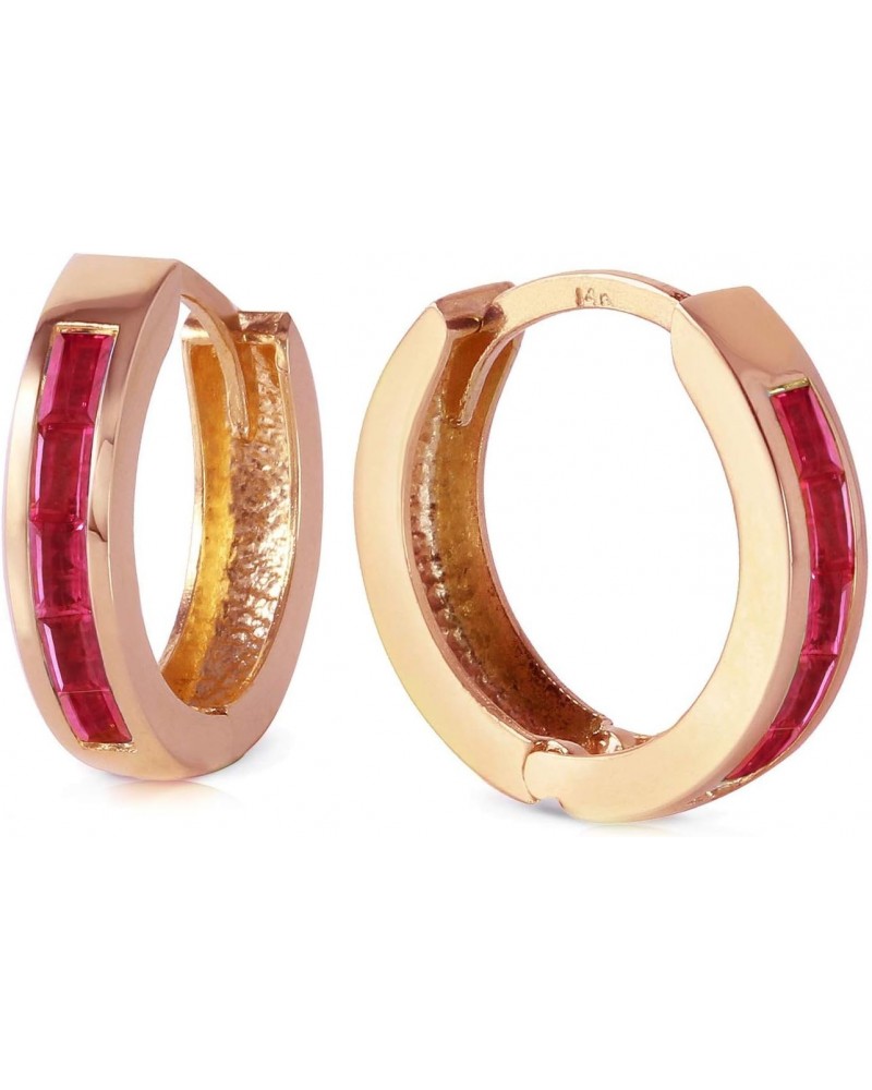 1.3 ct 14k Solid Rose Gold Hoop Huggie Earrings Princess Cut Ruby $151.47 Earrings