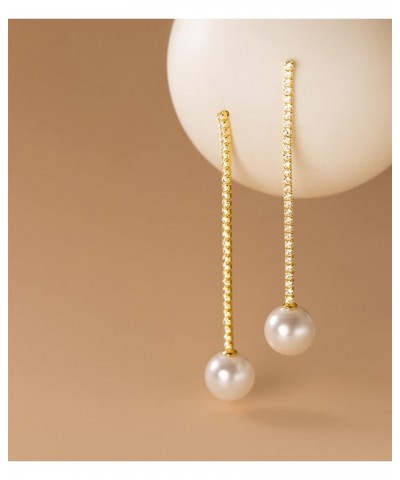 925 Sterling Silver Pearl Dangle Earrings Chain for Women Teen Girls Long CZ Dangling Earrings Pearl Drop B-Gold Plated $9.99...