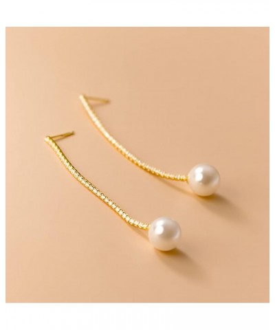 925 Sterling Silver Pearl Dangle Earrings Chain for Women Teen Girls Long CZ Dangling Earrings Pearl Drop B-Gold Plated $9.99...