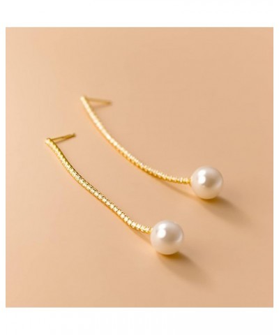 925 Sterling Silver Pearl Dangle Earrings Chain for Women Teen Girls Long CZ Dangling Earrings Pearl Drop B-Gold Plated $9.99...