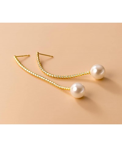 925 Sterling Silver Pearl Dangle Earrings Chain for Women Teen Girls Long CZ Dangling Earrings Pearl Drop B-Gold Plated $9.99...