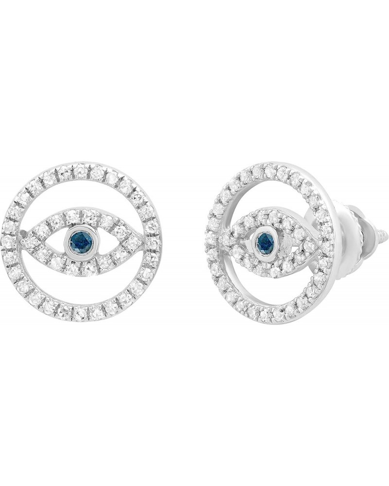 Round Blue & White Diamond Evil Eye Stud Earrings for Women in 14K Gold White Gold Screw Back $109.97 Earrings