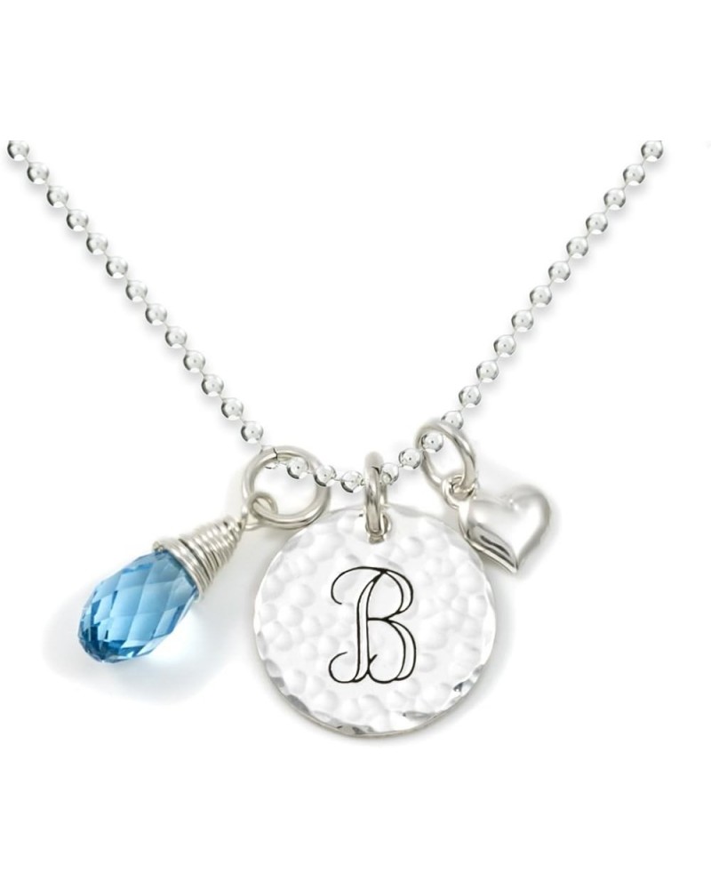 Keep It Simple- Personalized Sterling Silver Initial Monogram and Heart Charm Necklace with Swarovski® Birthstone Briolette. ...