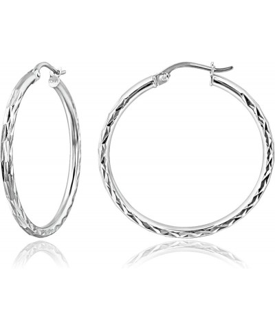 Sterling Silver 2mm Width Diamond-Cut Round Hoop Earrings, 15mm-60mm 30mm - 1 1/5" - Silver $11.52 Earrings