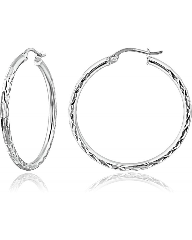 Sterling Silver 2mm Width Diamond-Cut Round Hoop Earrings, 15mm-60mm 30mm - 1 1/5" - Silver $11.52 Earrings