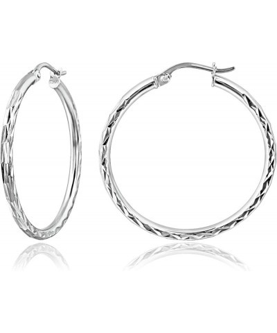 Sterling Silver 2mm Width Diamond-Cut Round Hoop Earrings, 15mm-60mm 30mm - 1 1/5" - Silver $11.52 Earrings