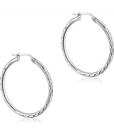 Sterling Silver 2mm Width Diamond-Cut Round Hoop Earrings, 15mm-60mm 30mm - 1 1/5" - Silver $11.52 Earrings