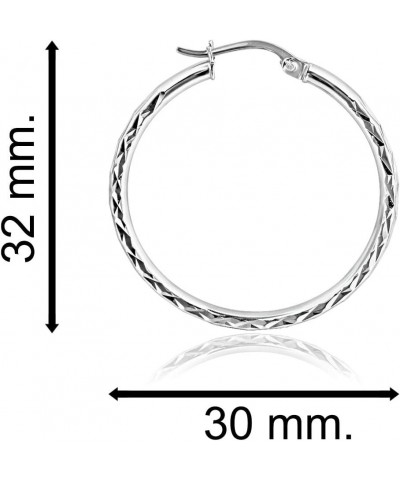 Sterling Silver 2mm Width Diamond-Cut Round Hoop Earrings, 15mm-60mm 30mm - 1 1/5" - Silver $11.52 Earrings