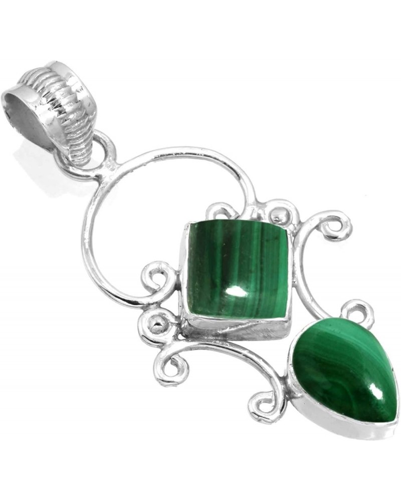 925 Sterling Silver Handmade Pendant for Women Two Gemstone Costume Silver Jewelry for Gift (99507_P) Malachite $21.29 Pendants