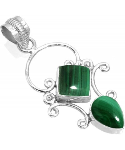 925 Sterling Silver Handmade Pendant for Women Two Gemstone Costume Silver Jewelry for Gift (99507_P) Malachite $21.29 Pendants