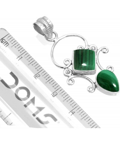 925 Sterling Silver Handmade Pendant for Women Two Gemstone Costume Silver Jewelry for Gift (99507_P) Malachite $21.29 Pendants