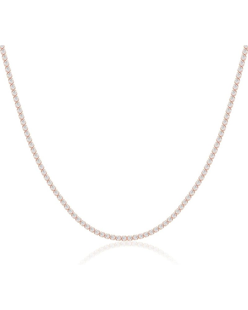 Tennis Necklaces for Women, Faux Diamond Choker Necklace, 925 Sterling Silver and 18K Gold, Rose Gold Cubic Zirconia Chain, 2...