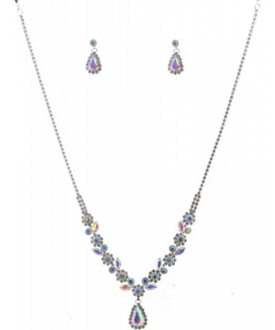 Fashion Jewelry Set Silver Plating Aurora Borealis Necklace Earrings Set $7.40 Jewelry Sets