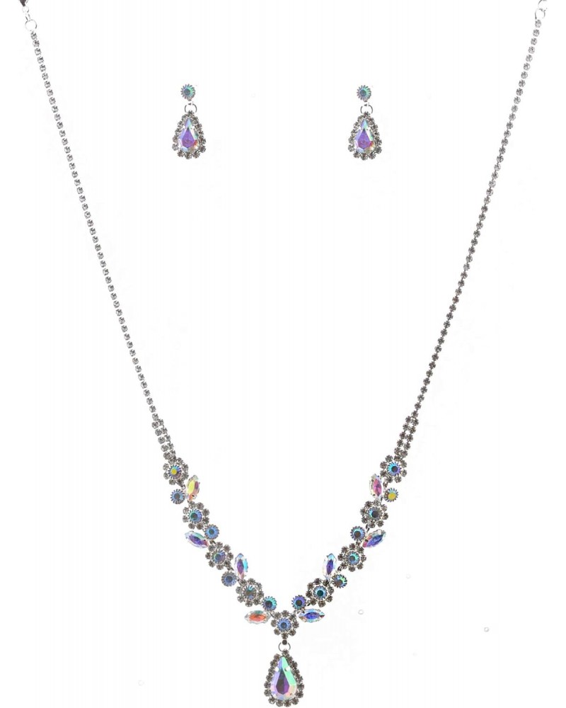 Fashion Jewelry Set Silver Plating Aurora Borealis Necklace Earrings Set $7.40 Jewelry Sets