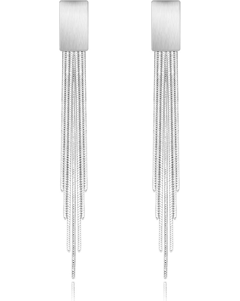 S925 Silver/Alloy Hook Sleek Chain Tassel Drop Earrings Long Crystal Fringe Dangle Simple Dainty Earrings Tassel Earrings Rec...