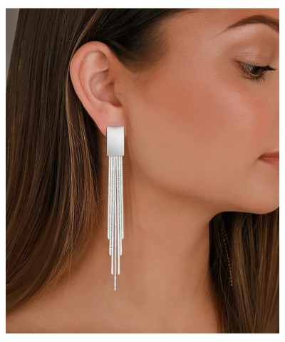 S925 Silver/Alloy Hook Sleek Chain Tassel Drop Earrings Long Crystal Fringe Dangle Simple Dainty Earrings Tassel Earrings Rec...