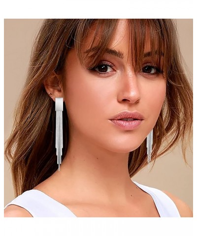 S925 Silver/Alloy Hook Sleek Chain Tassel Drop Earrings Long Crystal Fringe Dangle Simple Dainty Earrings Tassel Earrings Rec...