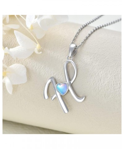 Initial Necklace 925 Sterling Silver Letter Moonstone Necklace Alphabet Pendant for Women Girls Letter H $19.59 Necklaces