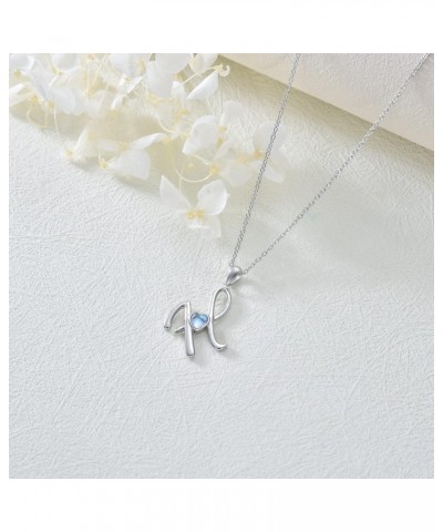 Initial Necklace 925 Sterling Silver Letter Moonstone Necklace Alphabet Pendant for Women Girls Letter H $19.59 Necklaces