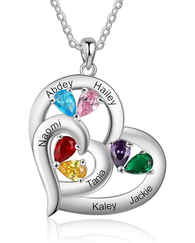 Mom Necklace,Personalized Mothers Day Necklace with Kids Names, Heart Birthstone Necklace for Women Custom Mother Name Neckla...