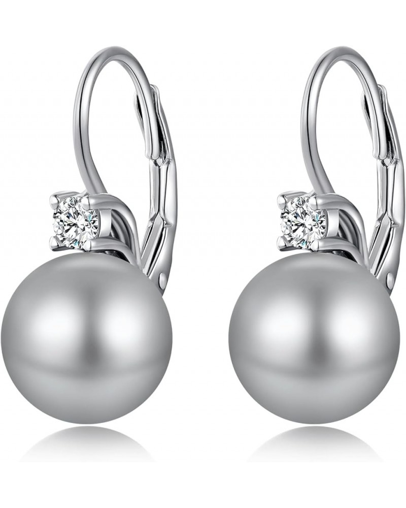 Pearl Diamond Earrings for Women Dangle Drop Earrings 925 Sterling Silver Pearl Lever Back Drop Earrings Pearl Silver Earring...