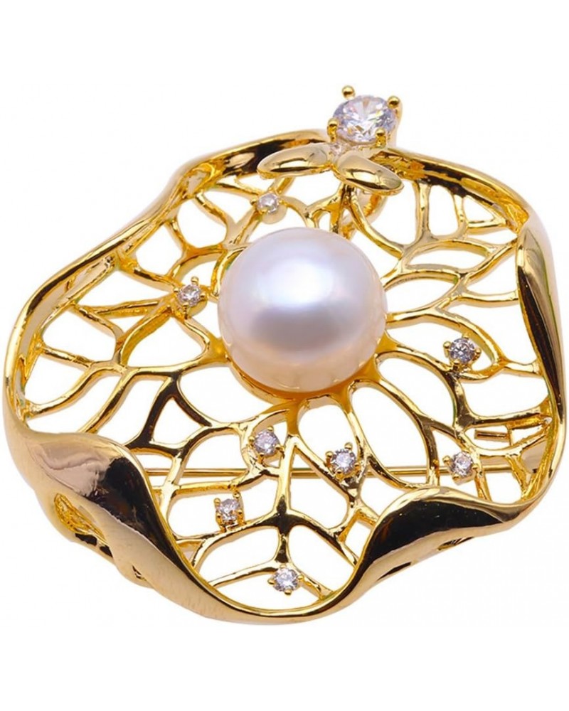 Brooch 12.5mm Freshwater Pearl Brooch Pin Pendant with Zircos-inlaid $10.25 Brooches & Pins