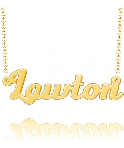 Personalized Last Name Necklace Custom Sterling Silver Lawton Plate Customized Gift for Family Lawton-Gold $14.27 Necklaces