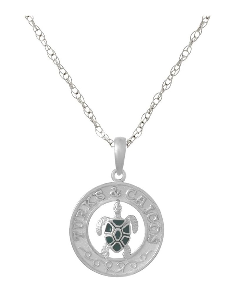 925 Sterling Silver Travel Necklace Charm Pendant with Chain, Turks & Caicos, Enamel Turtle Center, with 18 Inch Chain $48.16...