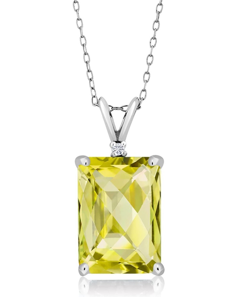 925 Silver Yellow Lemon Quartz and White Moissanite Pendant Necklace For Women (6.87 Cttw, Gemstone Birthstone, Emerald Cut C...