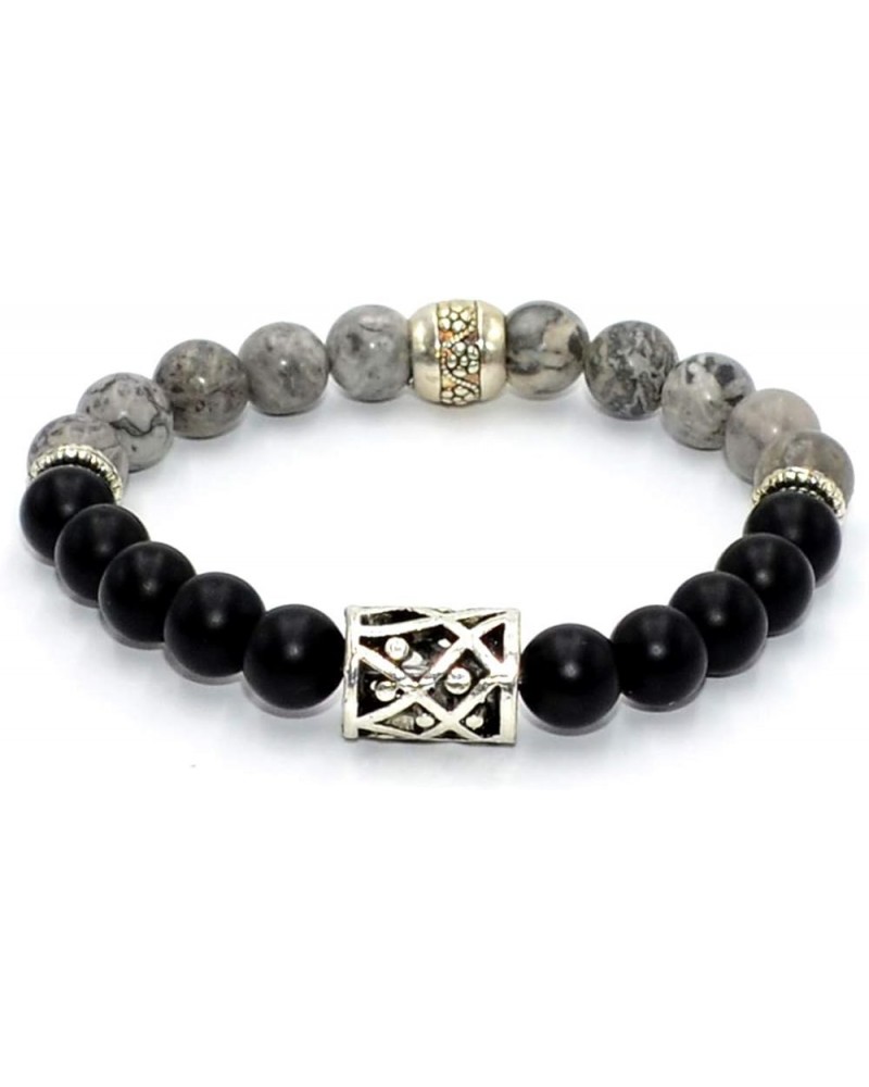 Handmade Bracelet Collection - (Ethnic Wallet Gift) Metal Cylinder Beaded Matte Onyx/Picasso Jasper $10.55 Bracelets