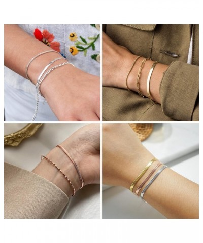 3/5mm Flat Snake Chain Bracelet 18k Real Gold Plated Stainless Steel Herringbone Chain Link Bracelet for Women (4 Colors) C:5...