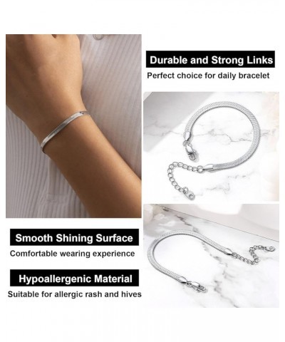 3/5mm Flat Snake Chain Bracelet 18k Real Gold Plated Stainless Steel Herringbone Chain Link Bracelet for Women (4 Colors) C:5...