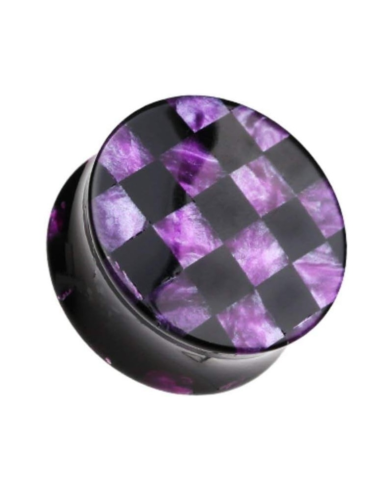 Marble Checker Double Flared Ear Gauge Plug 5/8" (16mm), Purple $10.39 Body Jewelry