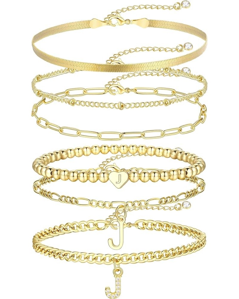 6 Pcs Gold Initial Bracelets Set for Women Girls Trendy, 14K Real Gold Plated Stackable Chain Bracelets Adjustable, Dainty St...