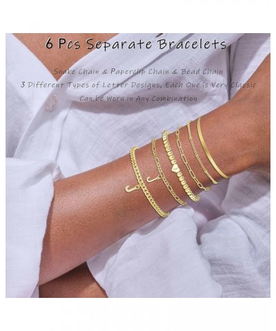 6 Pcs Gold Initial Bracelets Set for Women Girls Trendy, 14K Real Gold Plated Stackable Chain Bracelets Adjustable, Dainty St...