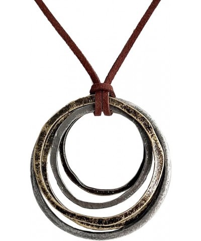 Handmade Bronze Color Multiple Ring Pendant Necklace Boho Style Long Leather Rope Sweater Necklace for Women AN013-5 LOOPS $8...