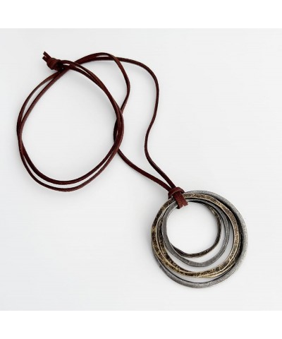 Handmade Bronze Color Multiple Ring Pendant Necklace Boho Style Long Leather Rope Sweater Necklace for Women AN013-5 LOOPS $8...