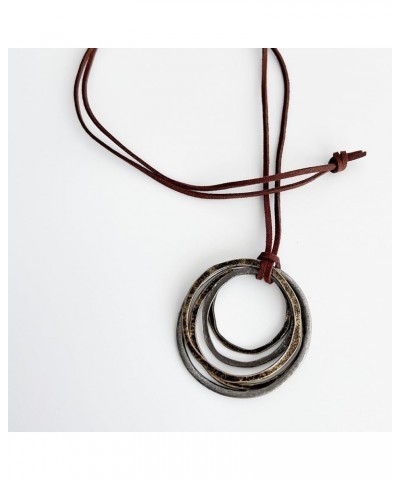 Handmade Bronze Color Multiple Ring Pendant Necklace Boho Style Long Leather Rope Sweater Necklace for Women AN013-5 LOOPS $8...