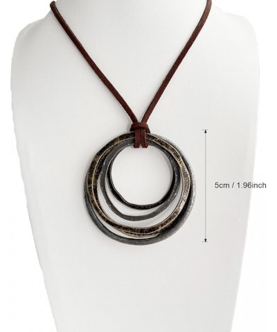 Handmade Bronze Color Multiple Ring Pendant Necklace Boho Style Long Leather Rope Sweater Necklace for Women AN013-5 LOOPS $8...